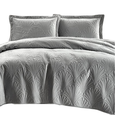 Quilt Liso Velvet Paris Gris Perla 2 Plazas