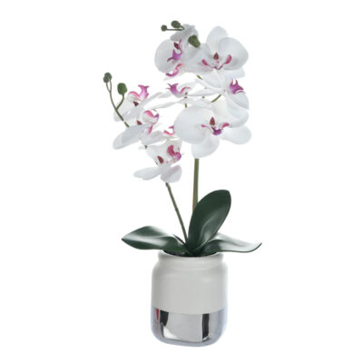 Planta Artificial Orquidea Maceta Plata