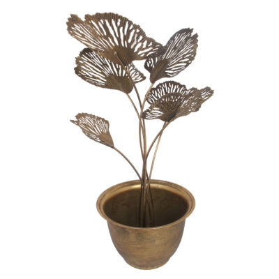 Figura Decorativa Planta Metálica Ginko 62 Cm