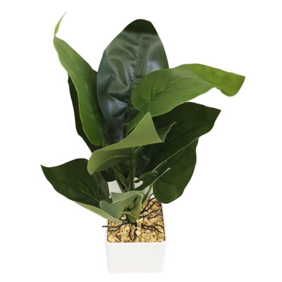 Planta Artificial Alocasia en Maceta Blanca 33 Cm de Alto