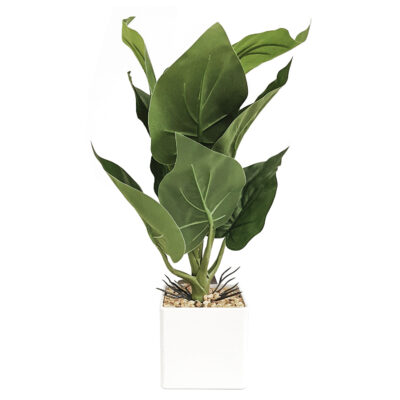 Planta Artificial Alocasia en Maceta Blanca 33 Cm de Alto